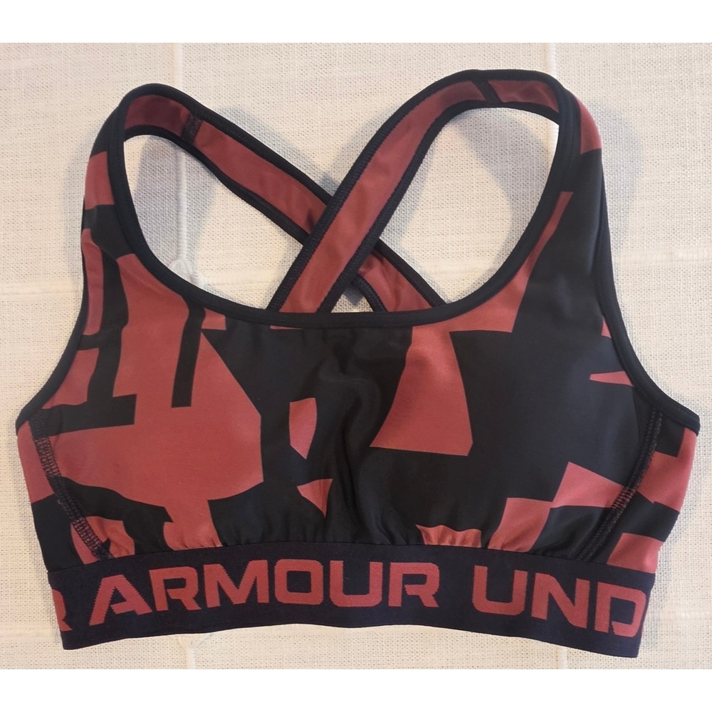 Under Armour Women HeatGear Compression Sports Bra Burgundy Black Graphic Small